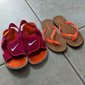 Girls size 13 Nike sandals pink orange and old navy size 13 sandals